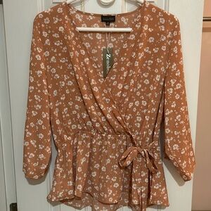 Zenobia Plus Size Floral Surplice Peplum Blouse Sizes 1XL, 2XL, 3XL NEW